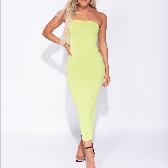 3/$20 Pastel Lime Geen Bandeau Bodycon Midi Dress - Picture 11 of 12